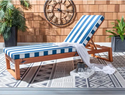 Miniatura 22 de SAFAVIEH Exterior - Solano Chaise Lounge Chair - Marrón y Aqua - Madera maciza con cojín - Diseño de respaldo ajustable - Ideal para patio, terraza