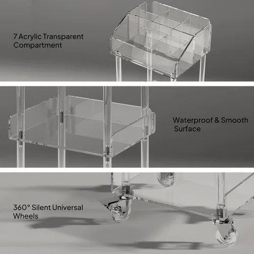 Miniatura 5 de Aquiver Organizador de Maquillaje Acrílico Carrito de Almacenamiento - Carrito de Maquillaje Rodante de 3 Niveles Organizador de Tocador - Estuches