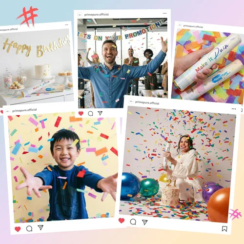 Miniatura 8 de PrimePure Cañón de confeti para fiestas, biodegradables, multicolor, rectangulares, confeti, paquete de 6, pistola de cañón de fiesta para bodas