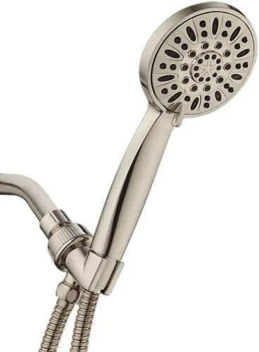 AquaDance Ducha de mano de alta presión de 6 ajustes de níquel cepillado completo de 4 pulgadas con manguera, la mejor experiencia de ducha probada