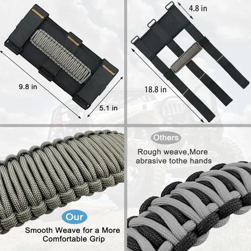 Miniatura 6 de Asas de Agarre de Paracord para Jeep, Paquete de 2, Asas de Agarre de Barra Enrollable para Jeep Wrangler para JK TJ JL CJ YJ JKU JLU y Gladiator