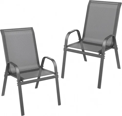 Miniatura 14 de ONBRILL Juego de 4 sillas de patio, sillas de comedor apilables de fácil montaje con asiento ancho y marco de metal resistente, sillas de textileno