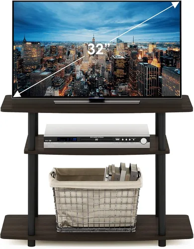 Miniatura 4 de FurinnoTurn-N-tube No Herramientas 3-Nivel de entretenimiento Centro TV Soporte para TV de hasta 32 pulgadas, tubos redondos de plástico, marrón