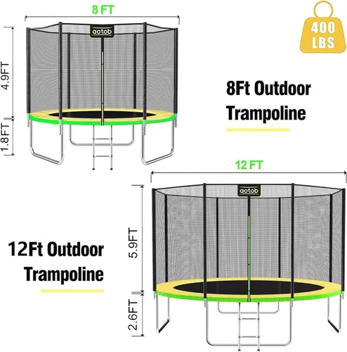 Miniatura 7 de AOTOB Trampolín de 8 pies, 10 pies, 12 pies, 14 pies, 15 pies, con red de seguridad, trampolín para exteriores con aro de baloncesto, alfombrilla