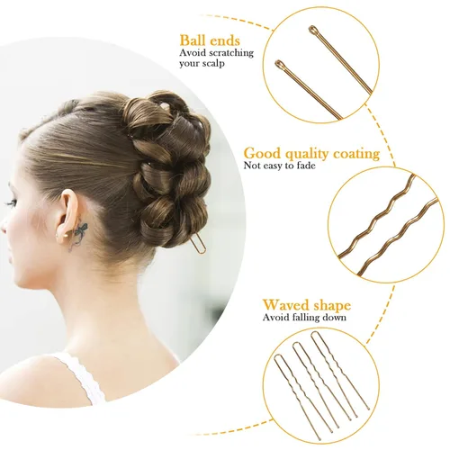 Miniatura 3 de Alfileres en forma de U en estuche, 200 pinzas doradas para el cabello a granel para mujeres, 2.4 pulgadas, grandes y fuertes sujetadores