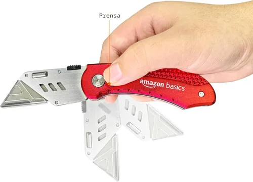 Miniatura 4 de Amazon Basics Cuchillo utilitario plegable, cuerpo de aluminio ligero, rojo