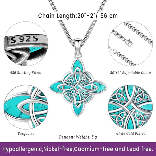 Miniatura 51 de Joyas de turquesa para mujeres y hombres de plata de ley 925 con colgante de urna para cenizas, collar con medallón de imagen, martillo de Thor