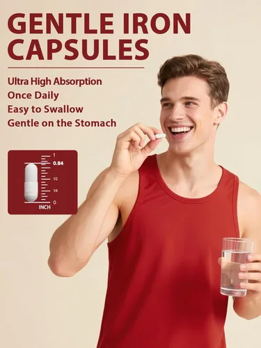 Miniatura 7 de Suplemento de hierro para mujeres y hombres, 65 mg de quelato de bisglicinato ferroso, hierro de liberación lenta con vitaminas A, C, E, B6, B12