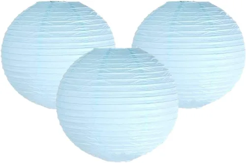 Miniatura 39 de Paquete de 3 linternas redondas de papel para decoración de boda y fiesta de cumpleaños (azul bebé, 4 pulgadas/3.9 in)
