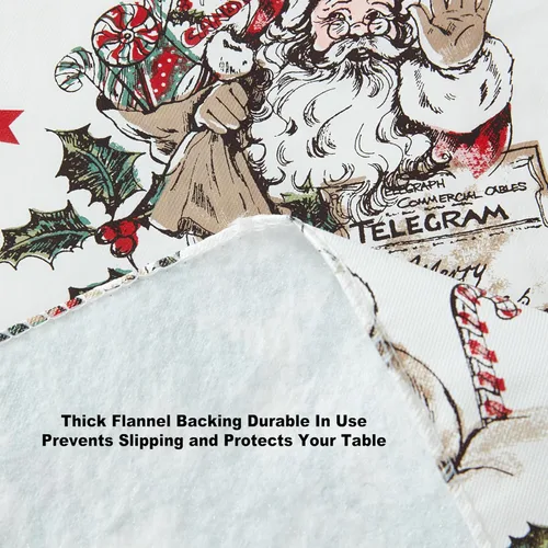 Miniatura 6 de Newbridge Mantel cuadrado de vinilo vintage de Navidad de 52 x 52 pulgadas con reverso de franela, estampado retro de Papá Noel, muñeco de nieve