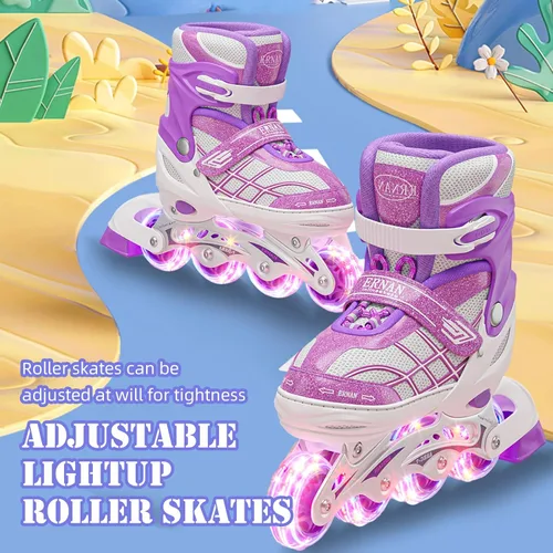 Miniatura 2 de Patines en línea para niñas de 8 a 12 años, patines en línea de doble fila para niños y niñas, patines de 6 a 12 años, patines ajustables con luz
