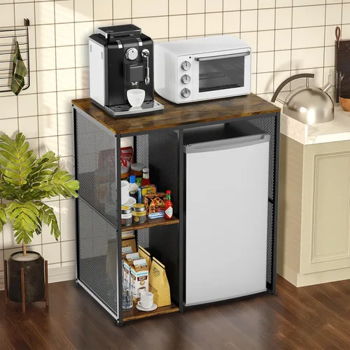 Miniatura 8 de KirKical - Gabinete de 3 niveles para barra de café con espacio para mini refrigerador, soporte de microondas resistente en color gris rústico
