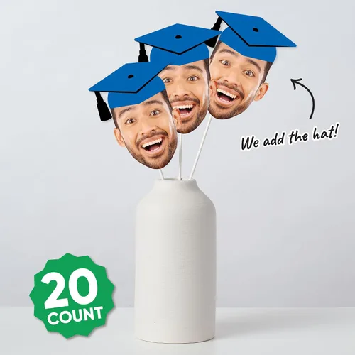 Miniatura 2 de Big Dot of Happiness Gorra de graduación azul con foto personalizada, decoraciones divertidas con recortes de cara, esenciales de decoración