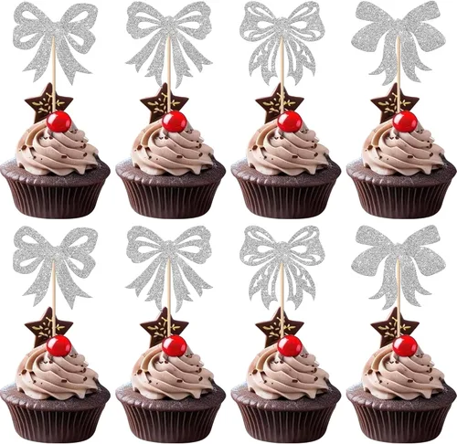 Miniatura 14 de Paquete de 24 Adornos para Cupcakes de Feliz Navidad, Adornos para Cupcakes para Revelación de Género, Adornos para Cupcakes de Árbol de Navidad, 5