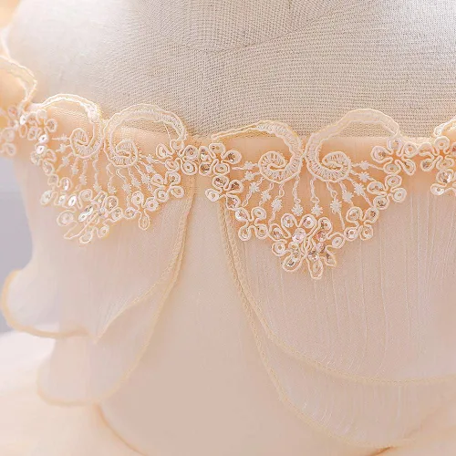 Miniatura 6 de Vestido de princesa con lentejuelas bordadas con hombros descubiertos y lentejuelas para niñas pequeñas, vestidos de fiesta de dama de honor