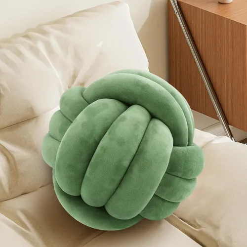 Miniatura 31 de Almohada Bola de Nudo Gris, Almohada Decorativa Hecha a Mano, Cojín Redondo Suave Anudado para Sofá y Dormitorio, Linda Decoración del Hogar