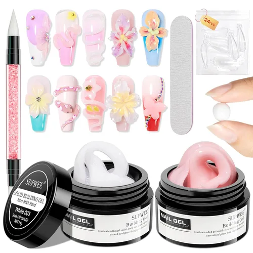 Miniatura 23 de Gel de arte de uñas 3D transparente y blanco, gel sólido constructor para uñas, antiadherente, para escultura de manos, geles duros con doble