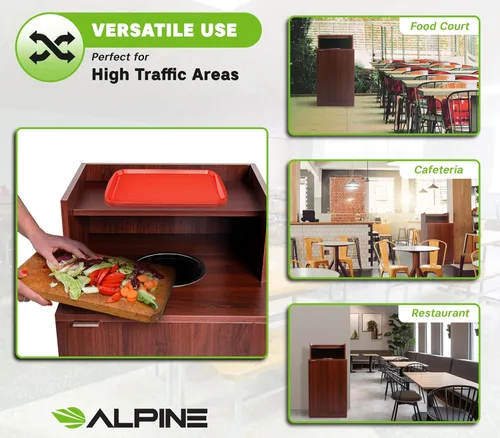 Miniatura 5 de Alpine Restaurant Trash Bin Cabinet - Commercial Trash Can Garbage Receptacle Indoor with Tray Holder for 32 Gallon Garbage Bin (Mahogany)