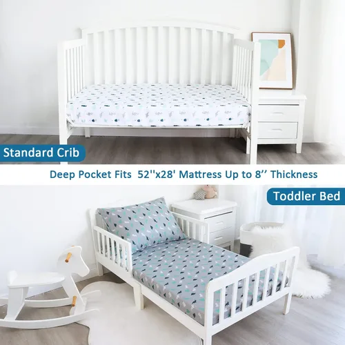 Miniatura 6 de Sábanas para cuna para niños o niñas, paquete de 2, sábana bajera ajustable de 52' x 28' para cuna estándar y colchón para niños pequeños
