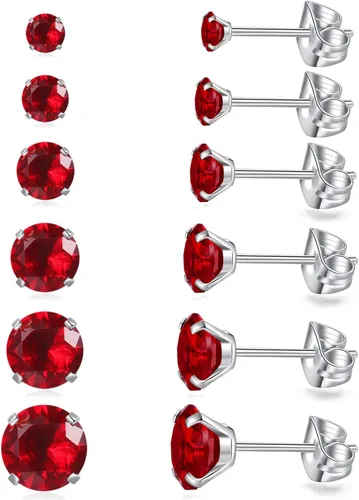 Juego de 6 pares de aretes tipo dormilona hipoalergénicos con circonita cúbica de acero inoxidable 316L, 0.118-0.315 in
