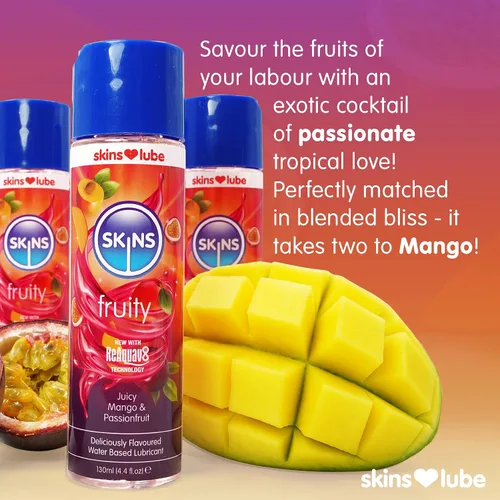 Miniatura 2 de Skins Lubricante con sabor a mango y maracuyá con tecnología ReAquav8 – Lubricante a base de agua con sabor a mango y maracuyá – 4 onzas