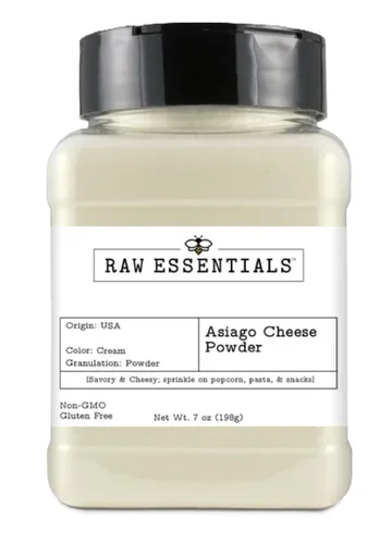 Raw Essentials Polvo de queso asiago blanco, cremosidad irresistible y profundidad de Umami para pasta, pizza, aperitivos y más, sabroso y cursi,