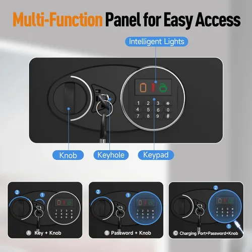 Miniatura 9 de Goldenkey Caja fuerte clásica grande de 1.6 pies cúbicos con puerto de carga, caja fuerte digital de acero con estante, se adapta a laptop, joyas