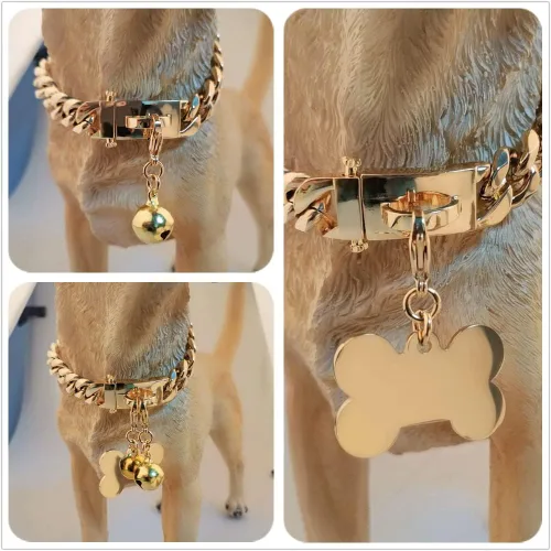 Miniatura 6 de Collar de oro para perro de 18 quilates, cadena de eslabones cubanos de 0.591 in/0.748 in de ancho, a prueba de mordidas, fuerte entrenamiento
