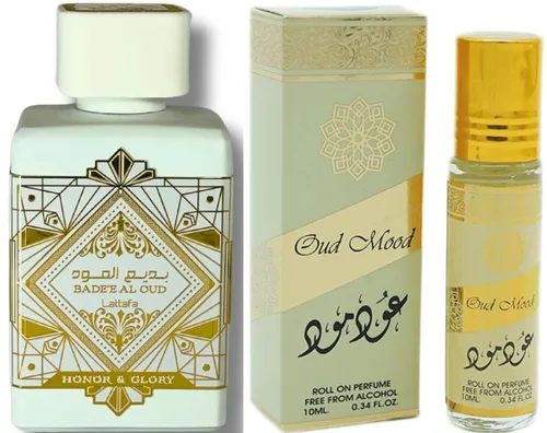 Bade'e Al Oud Honor & Glory para Eau de Parfum en aerosol, 3.4 onzas + aceite de perfume Oud Mood de 0.34 onzas