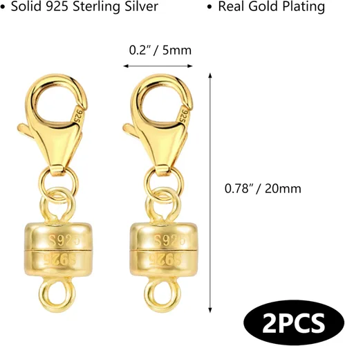 Miniatura 7 de Cierres y cierres magnéticos para collares, 2 piezas de plata de ley 925 con cierre magnético para collares, convertidor chapado en oro, conector