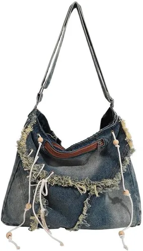 Bivinke Bolsas de tela vaquera para mujeres y hombres, bolso de hombro cruzado, bolso casual, bolso retro de gran capacidad