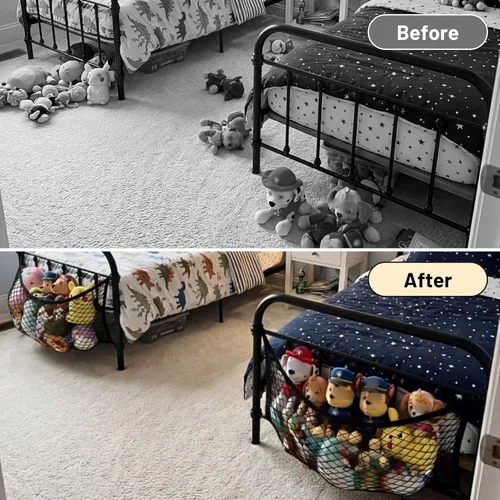Miniatura 3 de Red de almacenamiento de animales de peluche para niños, paquete de 2 organizadores de juguetes para mesita de noche - Almacena ordenadamente tus