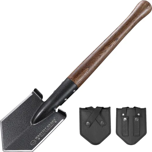 MASTIFF GEARS Pala Táctica de Supervivencia - 48.5cm/19in, Reemplazo de Hacha/Machete, Pala de Acero 1050 HRC 42-48, Mango de Madera Dura
