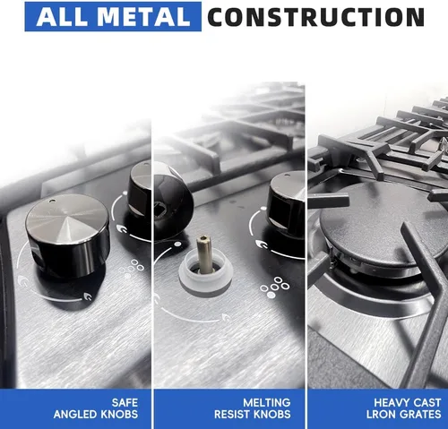 Miniatura 4 de Placa de cocina de gas de 30 pulgadas, estufa de 5 quemadores, encimera convertible de propano y gas natural integrada, encimera de acero inoxidable