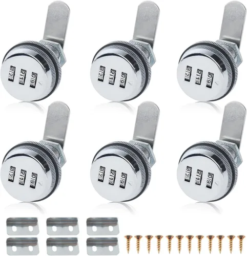 Miniatura 16 de RealPlus Paquete de 6 cerraduras de combinación de leva de 1-1/8 pulgadas, cerraduras de gabinete codificadas con cilindro, cerraduras de seguridad