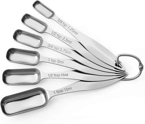 Miniatura 9 de FANGSUN Cucharas medidoras estrechas de acero inoxidable, cucharas medidoras de metal resistente con mango largo y medidas grabadas, juego de 10