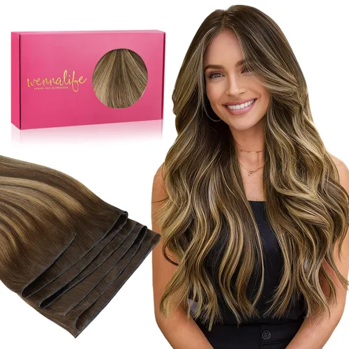 Miniatura 50 de WENNALIFE Extensiones de cabello humano real, 20 pulgadas, 3.53 onzas, color marrón chocolate, trama, cabello Remy atado a mano, extensiones