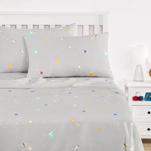 Miniatura 10 de Wake In Cloud - Sábanas espaciales para niños, 100% algodón, juego de sábanas de 4 piezas para niños, Galaxy Celestial, estrellas, cohetes