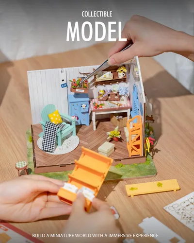 Miniatura 5 de Rolife - Kit de bricolaje de casa de muñecas en miniatura, conjunto de construcción de diorama de invernadero de 24.4 cm con habitación LED