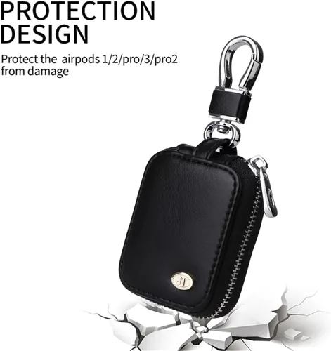 Miniatura 3 de Funda portátil de piel sintética para auriculares compatible con Airpods 4 con llavero de bolsillo de malla, bolsa de almacenamiento de auriculares