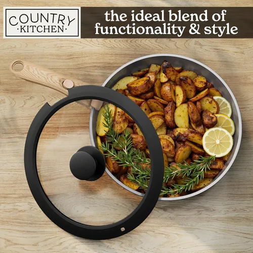 Miniatura 7 de Country Kitchen Juego de utensilios de cocina con mango extraíble, juego de ollas y sartenes aptas para horno y RV, mango de madera negro/gris