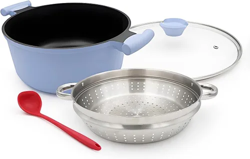 Olla de vapor de 7 cuartos de galón para cocinar, olla grande con tapa, olla antiadherente con cesta de vapor de verduras y albóndigas, utensilios