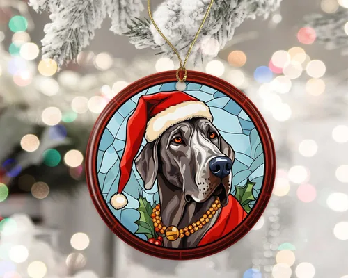 Miniatura 2 de Great Dane - Adorno de cerámica de vitral de Navidad, adorno colgante para árbol de Navidad, adorno de vitral de perro, adorno religioso