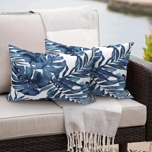 Miniatura 252 de Juego de 2 almohadas para exteriores de 16 x 16 pulgadas, repelentes al agua con interiores, para muebles de patio, hogar, jardín, geometría bohemia