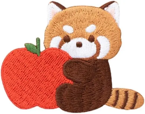 Miniatura 9 de Parche bordado de panda rojo de dibujos animados, autoadhesivas, parches de mapache pequeño, calcomanías de tela para bordar sin costura para ropa