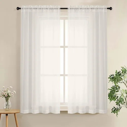 Miniatura 83 de LIVEKID Cortinas traslúcidas negras de cocina de 36 pulgadas de largo, cortinas cortas filtrantes de luz, 2 paneles de gasa aireada, texturizadas