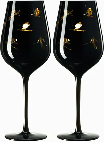 Miniatura 2 de Copas de vino de esquí con tallo de cristal, juego de 2 copas de vino de 14 onzas con temática vibrante para deportes de nieve de invierno, esquí