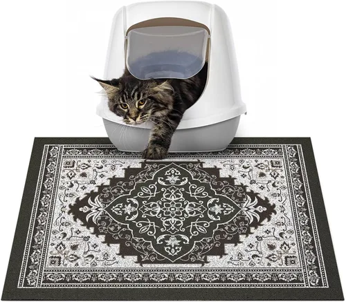 Miniatura 14 de Glittme Alfombrilla de Arena para Gatos con Base Antideslizante, Alfombrilla de Caja de Arena Impermeable que Atrapa la Arena, Fácil de Limpiar
