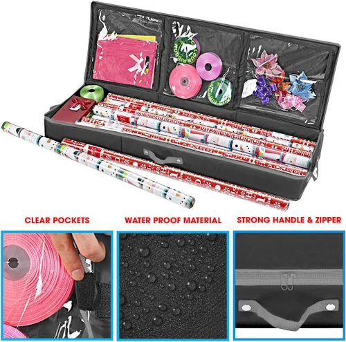 Miniatura 5 de Contenedor de almacenamiento de papel de regalo, organizador de papel de regalo debajo de la cama, 41 x 14 x 6 pulgadas, soporte de caja para 18 a