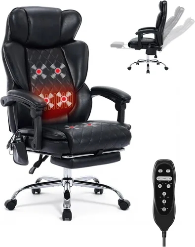 Silla de oficina de masaje de 500 libras con reposapiés, 6 puntos de vibración y calor, sillas de escritorio de oficina en casa, silla de oficina